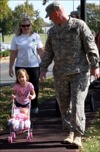 Photo: Little girl strolling with Mom and service member Dad at Fort Campbell.